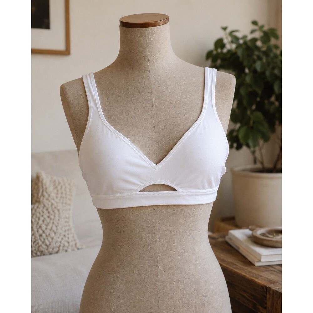 Victorias Secret Large White Peek A Boo Cutout Shimmer Pullover Bikini Top Swim